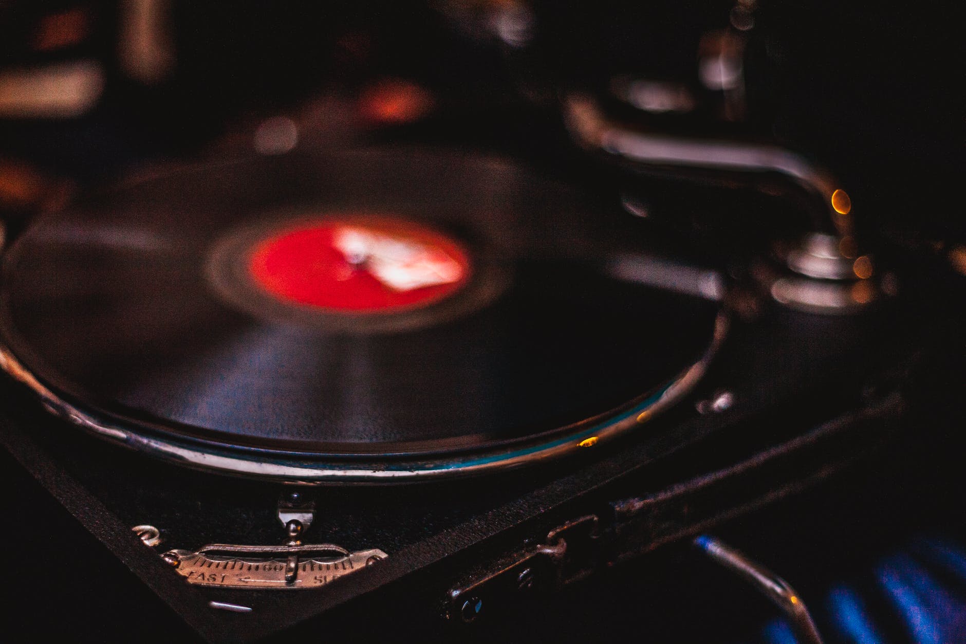 unused black and red turntable